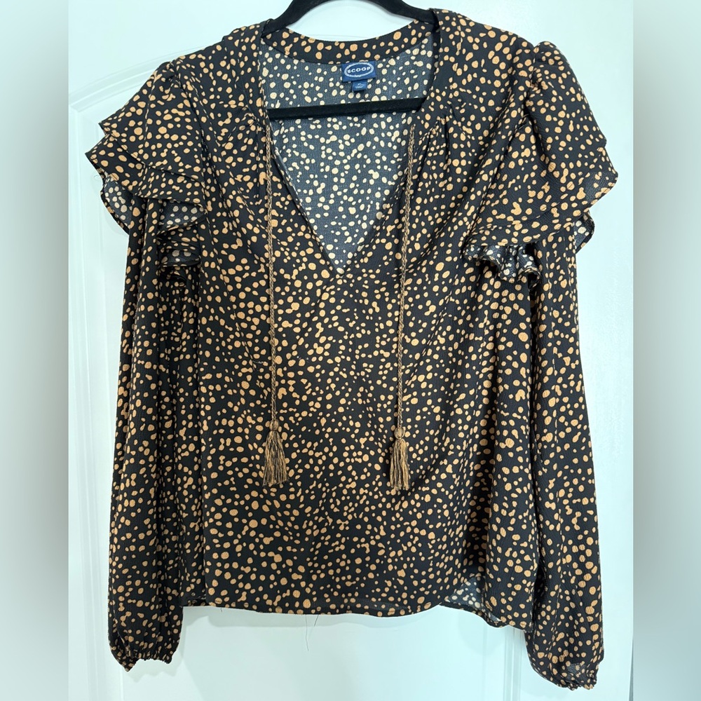 Elegant Black and Tan Polka Dot Blouse